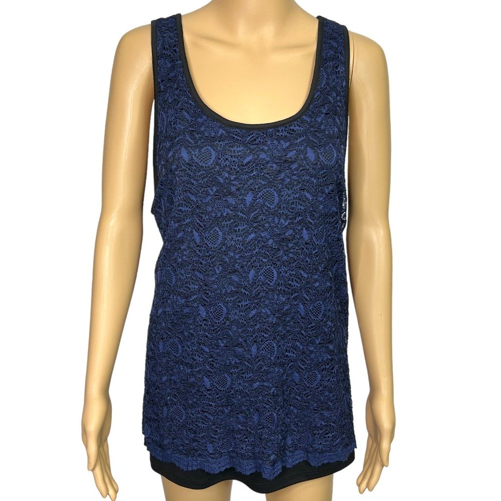 Cato Womens 18/20W Navy Blue Lace Sleeveless Pullover Blouse Tank Top